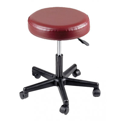 Pneumatic mobile stool, no back, 18" - 22" H, burgundy upholstery