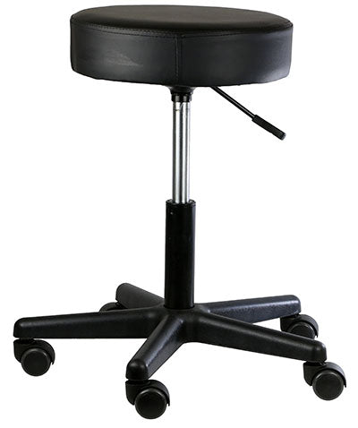 Pneumatic mobile stool, no back, 18" - 22" H, black upholstery
