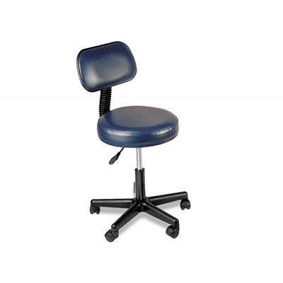 Pneumatic mobile stool, with back, 18" - 22" H, blue upholstery
