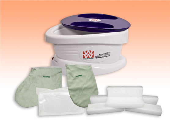 WaxWel Paraffin Bath - Standard Unit Includes: 100 Liners, 1 Mitt, 1 Bootie and 6 lb Peach Paraffin