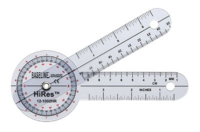 Baseline Plastic Goniometer - HiRes 360 Degree Head - 6 inch Arms, 25-pack